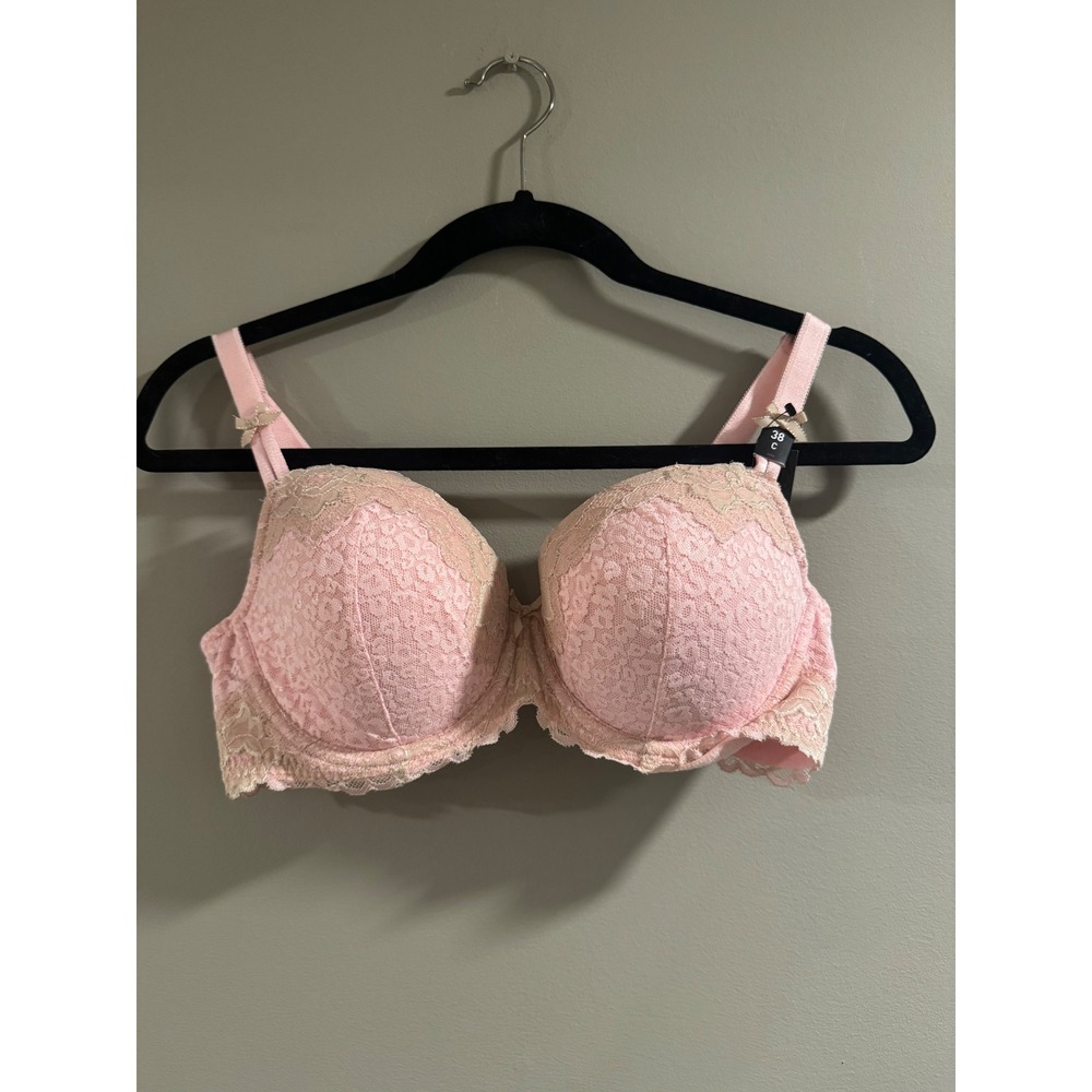 Torrid Demi Bra Floral Lace Underwire Size 38C Pink Nude Women's NWT